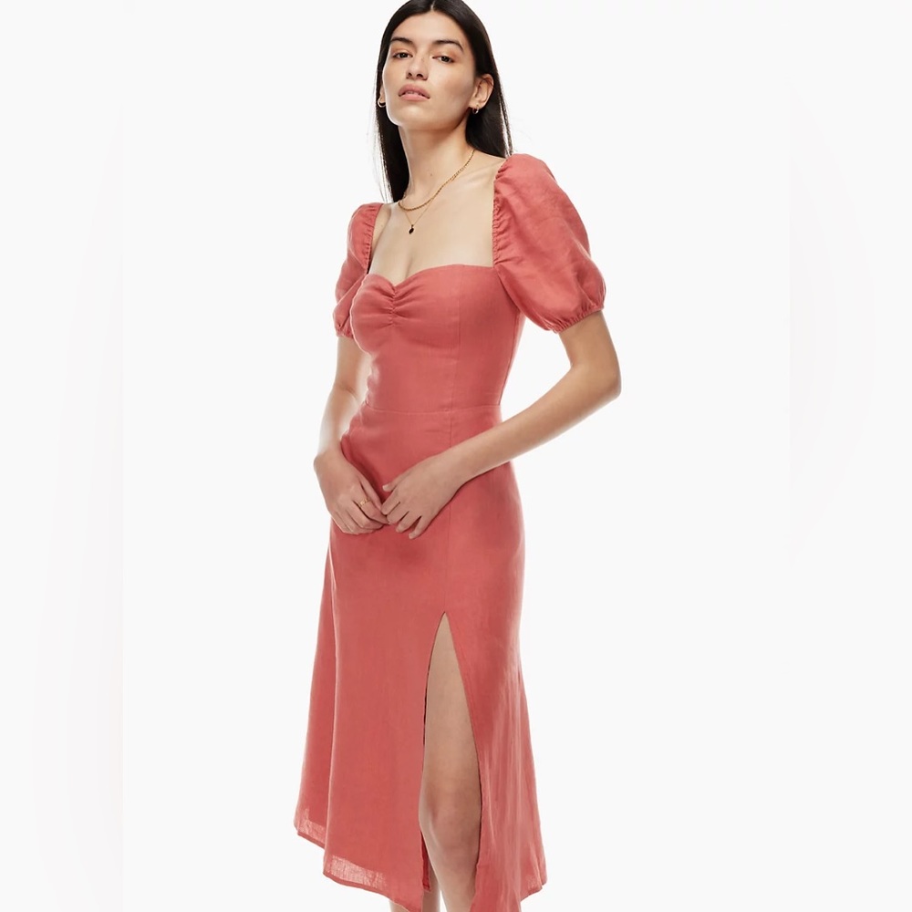 NWT Aritzia Wilfred Dame Linen Dress in Warm Sienna Red Size 6
